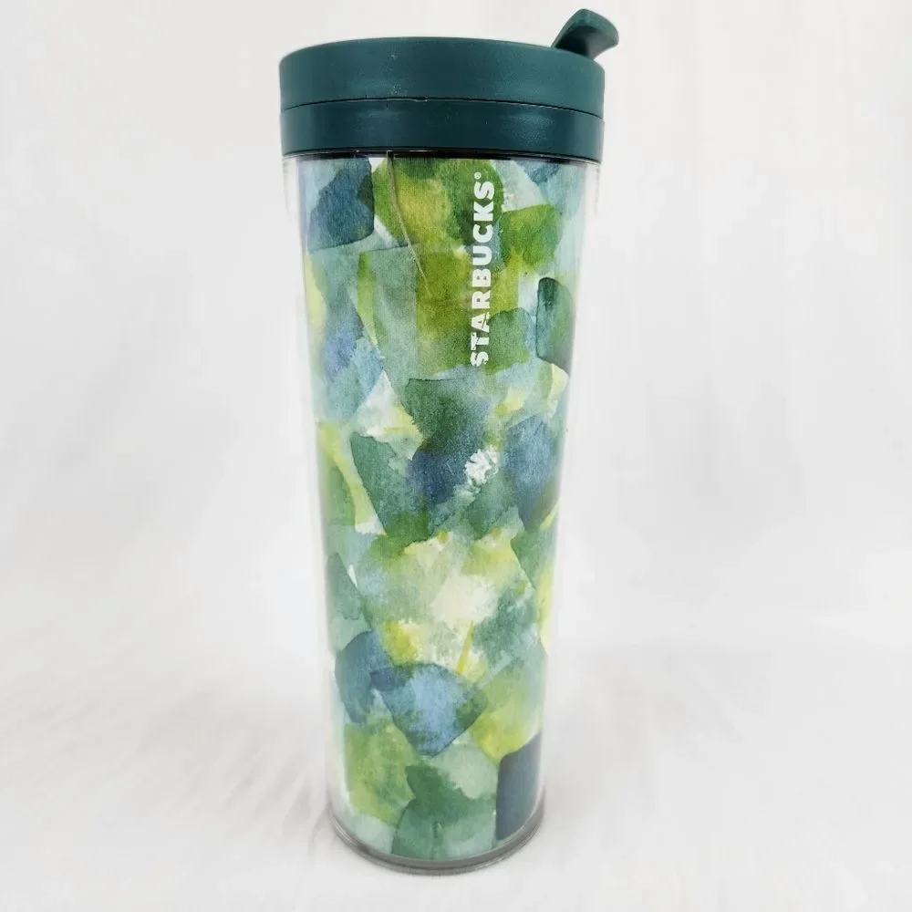 ☕️Starbucks 2012 Blue & Green Watercolor 16oz Travel Tumbler